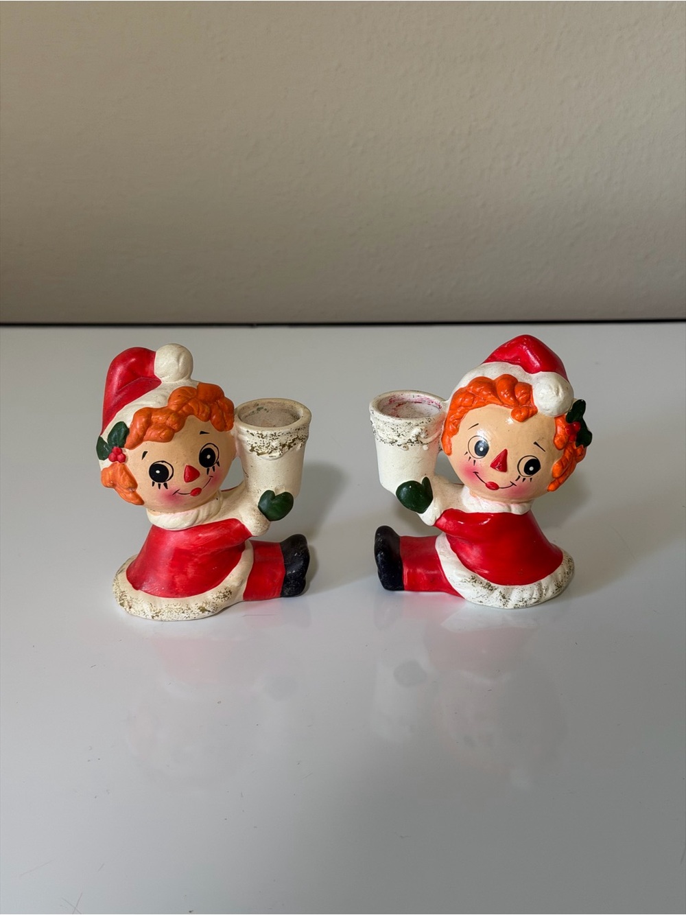 Napcoware Raggedy Ann Christmas Candleholders Pair